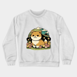 Mountain Adventure: Chibi Shiba Inu in Anime Style Crewneck Sweatshirt